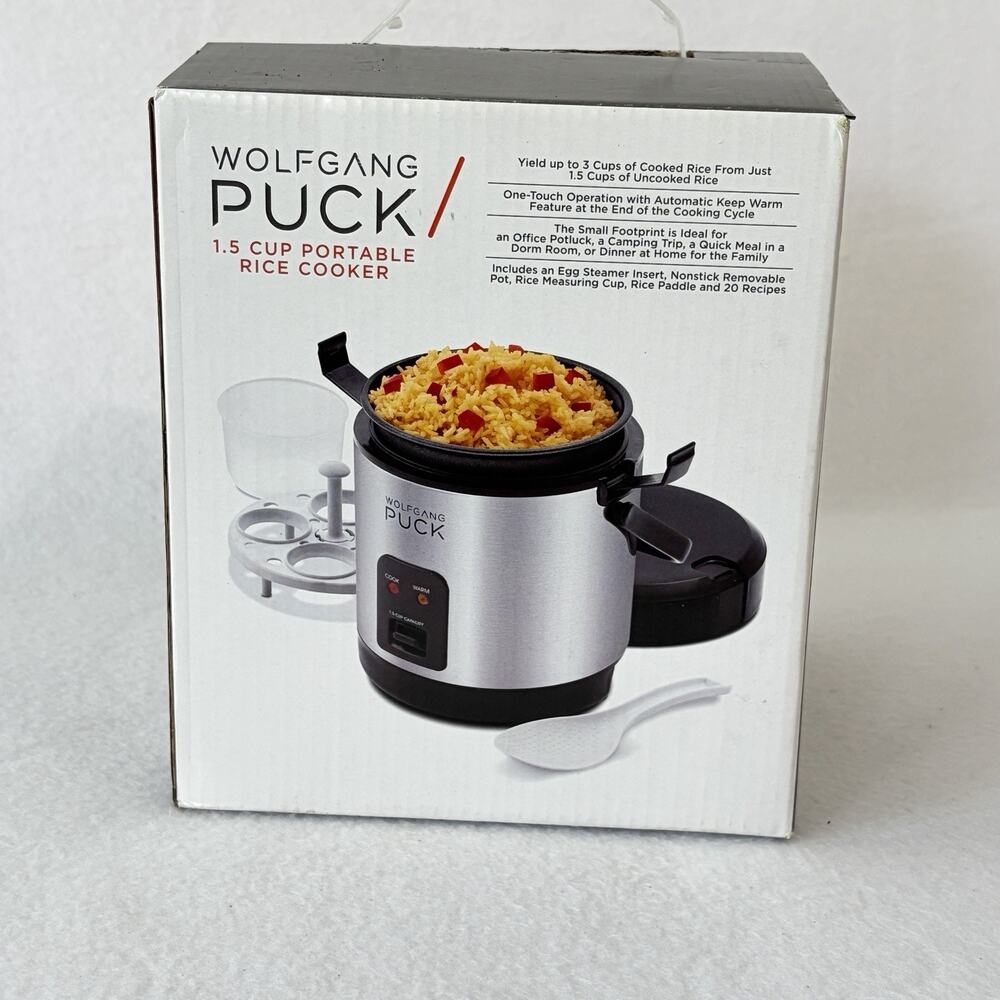 Wolfgang Puck Rice Cooker Mini Portable Travel 1.5 Cup Model SWPMRCS070IT Open